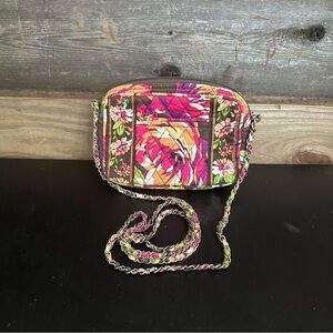 VERA BRADLEY Mini Chain Bag English Rose Brown Pink Quilted Zipper Closure Purse